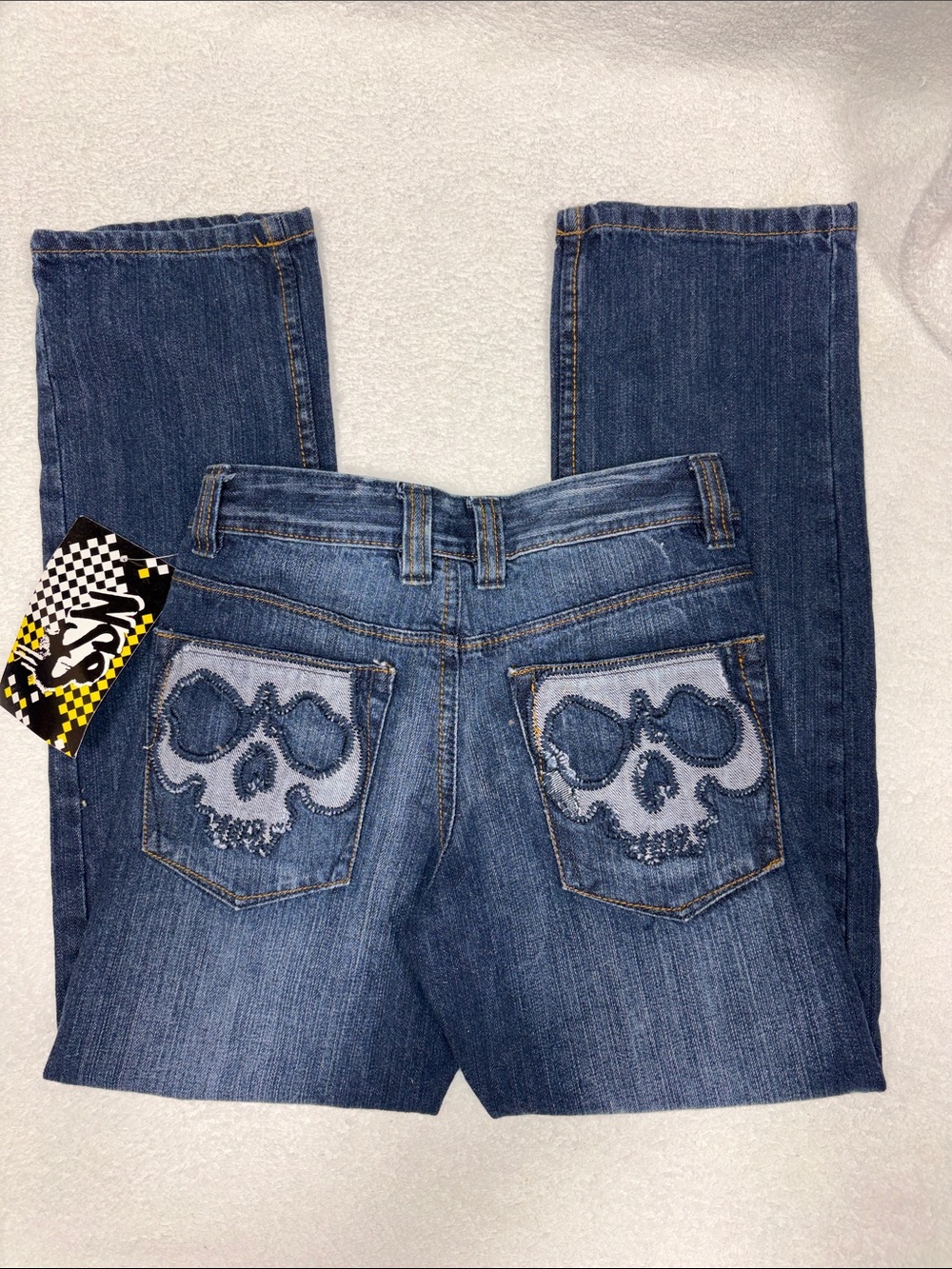 Vintage NSS Blue Denim Jeans with Skull Pocket Embroidery boys 10 nwt
